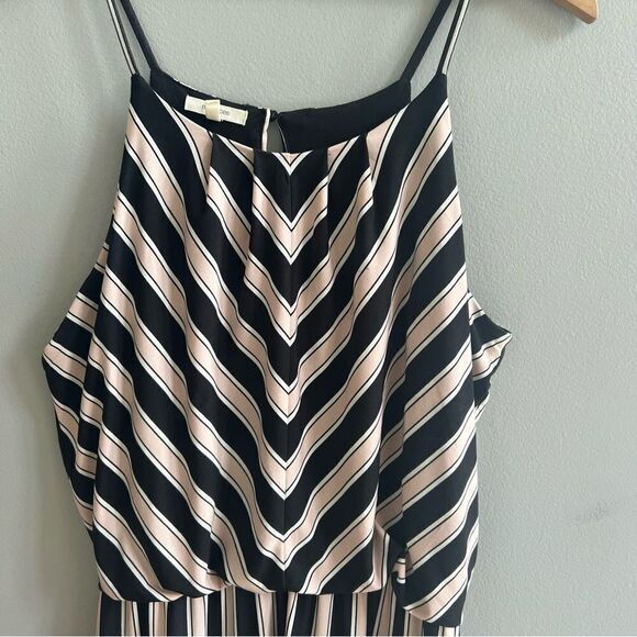 Maurices Stripe Print Maxi Dress Pink Black White Chevron Spaghetti Strap Medium - Picture 3 of 13